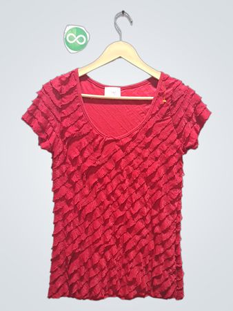 Prunkvolles rotes Rüschen-Oberteil mit kurzen Ärmeln
