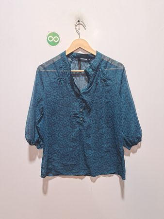 Petrolfarbene bedruckte transparente Bluse