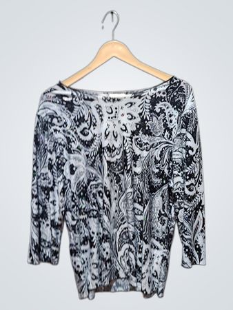 All Hours Damen Oberteil mit 3/4-Ärmeln in Schwarz und Weiß mit Paisley-Muster