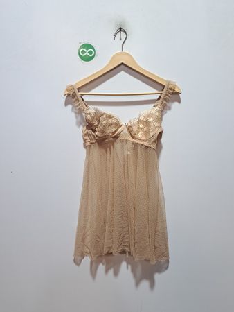 Beiges transparentes Spitz-Babydoll-Negligé