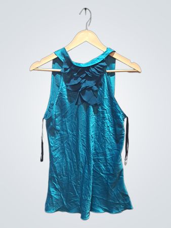 A. BYER Teal ärmelloses Top mit Rüschenkragen