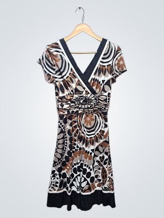 Studio I Damen V-Ausschnitt Kurzarm Kleid mit geraffter Taille und Print