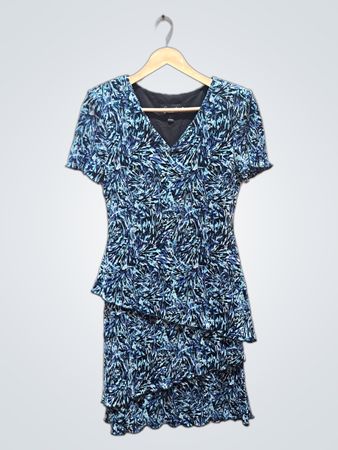 Connected Apparel Blue Print Stufiges Rüschencocktailkleid