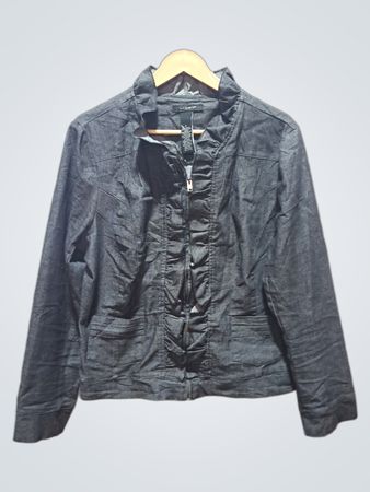 LIGHT Damen Graue Jacke mit Reißverschluss und Rüschen