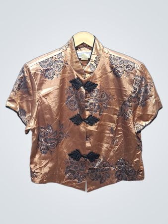 ESSICA HOWAR Größe 12 Goldene Blütenmuster-Bluse