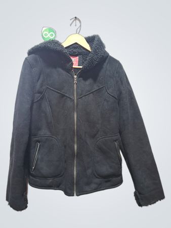 Faded Glory schwarze Wildleder-Kapuzenjacke
