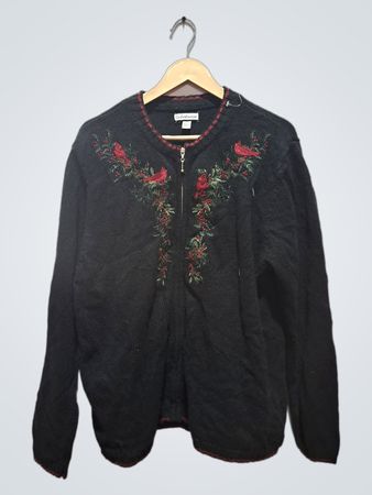Croft & Barrow Black Cardinal Bestickter Reißverschluss-Pullover