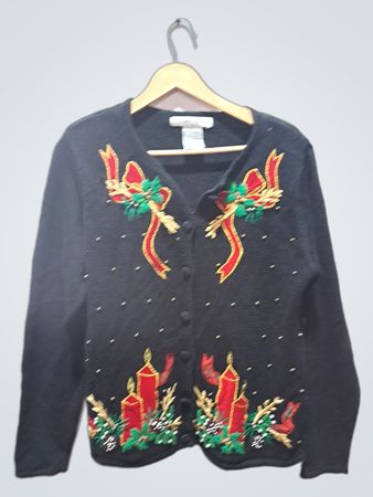 Victoria Jones Schwarze Weihnachtskerze & Schleifen-Cardigan