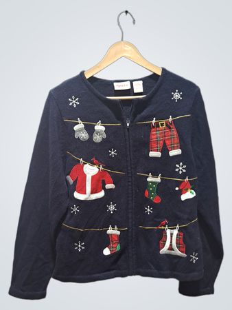Crystal Kobe Damen Navyblaues Weihnachtsstrickjacke mit Wäscheleine-Applikation