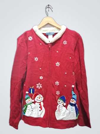 Classic Elements Roter Schneemann-Print Reißverschluss-Strickjacke