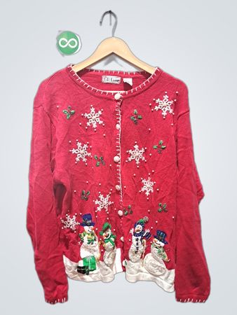 Roter Schneemann-Schneeflocke Weihnachtsstrickjacke