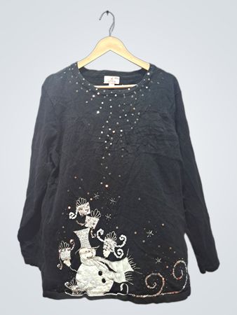 Sweater Factory Schwarzer Schneemann Pailletten Langarm-Oberteil