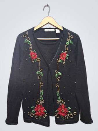 Victoria Jones schwarzer bestickter Cardigan
