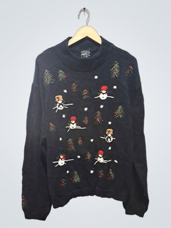 Southern Lady Black Snowman and Christmas Tree Bestickter Pullover