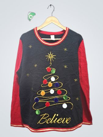 Holiday-Pullover "Believe" Weihnachtsbaum Hässlicher Pullover