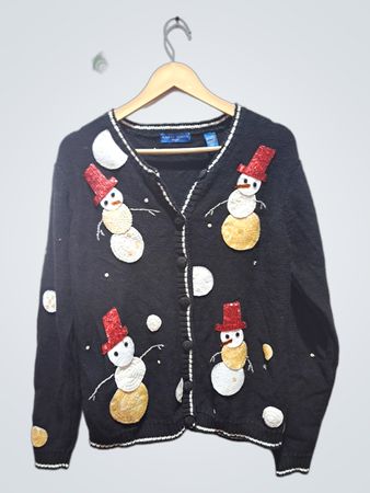 Karen Scott Sport Schwarzer Schneemann Pailletten-ugly Christmas Sweater