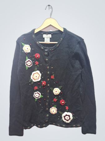 White Stag Damen Strickjacke in Schwarz mit besticktem Blumenmuster