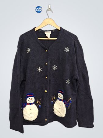 Crystal Kade Navy Blue Schneemann-Schneeflocken-Cardigan