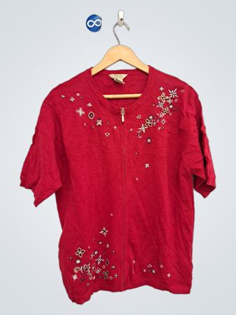 TEDDY Roter bestickter Reißverschluss-Cardigan