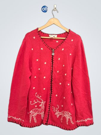 Coldwater Creek Damen Pullover mit rosa Rentier- und Schneeflockenmuster für Weihnachten