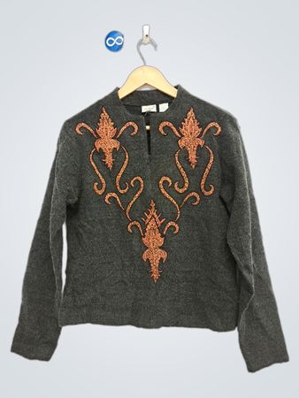 Together Women's Grauer Bestickter Mock-Neck-Pullover