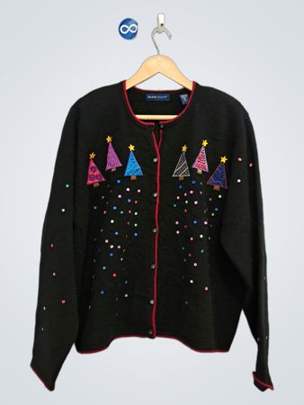 Karen Scott Black Weihnachtsbaum-Pailletten-Cardigan