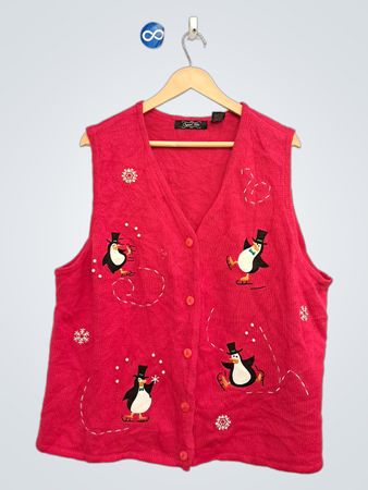 Cynic Isle Damen Rosa Pinguin Hässliche Weihnachts-Pulloverweste