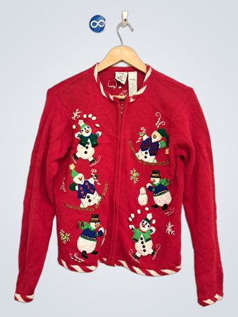 Roter Schneemann Weihnachtsstrickjacke