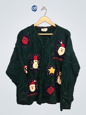 Talbots Weihnachtspullover mit Schneemann- und Weihnachtsmann-Applikationen