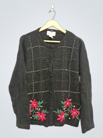 LEMON GRASS Schwarze Strickjacke mit Blumenstickerei