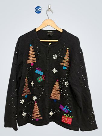 Studio Joy Schwarze Weihnachtsbaum-Strickjacke