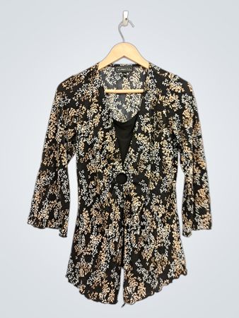 Elementz Damen Schwarzes Oberteil mit Blumenmuster und Glockenärmeln