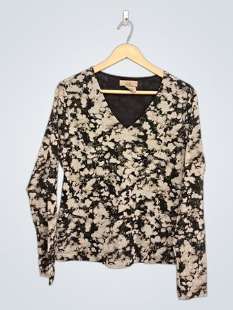 L.I.F.E. Petite Floral Print Langarm-V-Ausschnitt-Oberteil