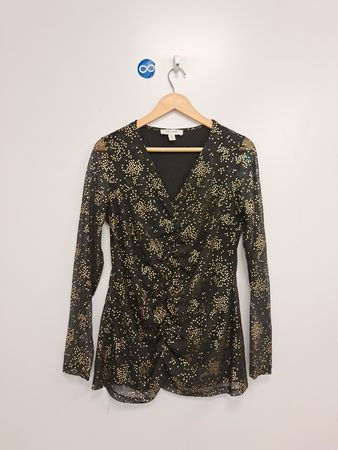 Nine West Schwarzes & Goldenes Print-Langarmoberteil
