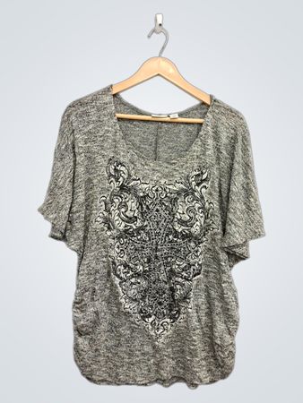 Cato Damen Bluse in Grau Meliert mit schwarzer Verzierung