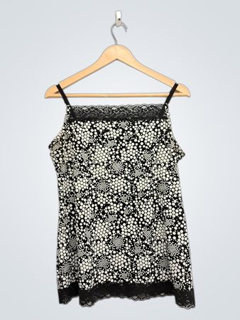 Fashion Bug Damen Cami in Schwarz und Weiß mit Polka-Dots und Spitzenbesatz