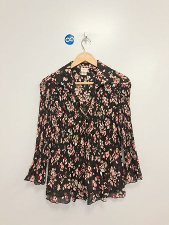 COVINGTON PETITE Schwarze geblümte, plissierte Bluse