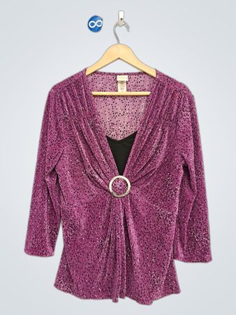 COVINGTON Damen Lila Glitzer Faltenbluse mit Ringdetail