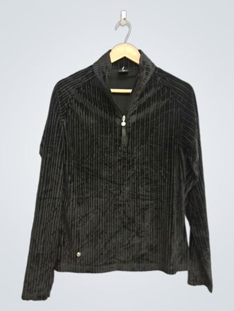 Banny Jeans schwarze Samtjacke mit gestreiftem Viertel-Reißverschluss