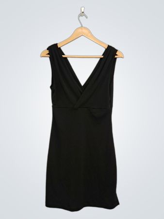 Schwarzes ärmelloses V‑Ausschnitt‑Kleid