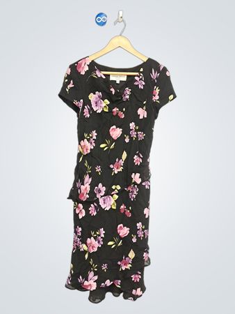 Donna Ricco New York Petite schwarzes Kleid mit Blumenmuster