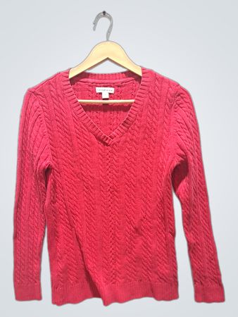 Croft & Barrow Roter Kabelstrick-Pullover mit V-Ausschnitt