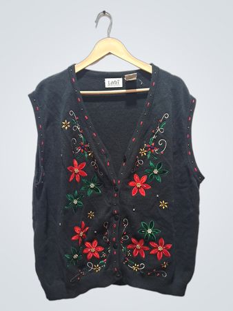 Tabi International Schwarze Blumenbestickte Ärmellose Weste