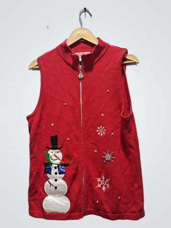 Nouveaux Damen Rotes Ärmelloses Schneemann-Pailletten-Weihnachtsweste