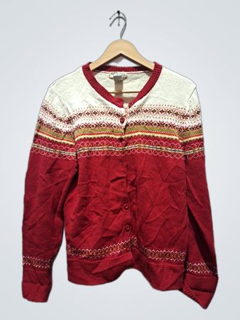 Erbstück-Sammelobjekt Damen Strickjacke in Rot und Weiß im Fair-Isle-Stil