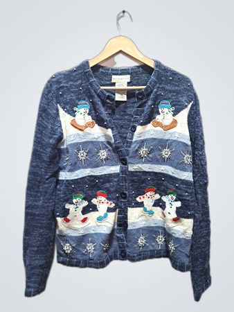 White Stag Blue Snowman Cardigan