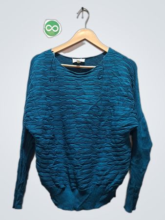 RIO & RIAN NEW YORK Damen-Pullover in Teal mit strukturierter Oberfläche und Fledermausärmeln