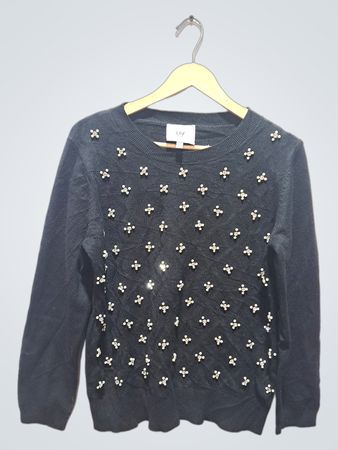 LIV MILANO Schwarzer mit Verzierungen versehener Pullover