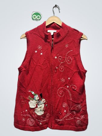 Christopher & Banks Roter Schneemann Fair-Isle Strickweste