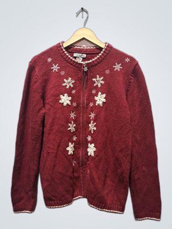 Croft & Barrow Damen Strickjacke mit roten Schneeflocken